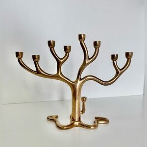 Vintage Rosenthal Judaica Elegant Gold brass Tree of Life menorah Kravitz 8 x 11